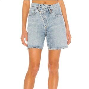 NEW AGOLDE Criss Cross Short Momentum Light Wash Asymmetrical Shorts 25